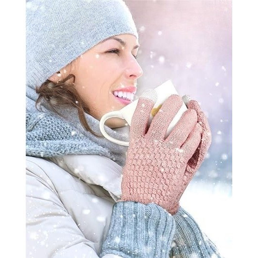 Manusi de Dama, Flippy, Functie Touchscreen (ecran tactil), Material Acril Tricotat, Manseta Elastica, Interior Catifelat, Marime Universala, Roz [2]