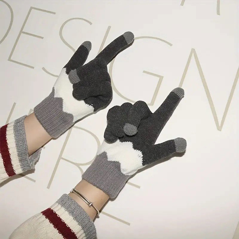 Manusi de Dama, Flippy, Model Ondulat, Functie Touchscreen (ecran tactil), Material Acril Tricotat, Manseta Elastica, Interior Catifelat, Marime Universala, Gri/Alb [6]