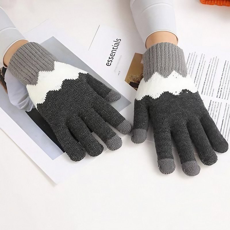 Manusi de Dama, Flippy, Model Ondulat, Functie Touchscreen (ecran tactil), Material Acril Tricotat, Manseta Elastica, Interior Catifelat, Marime Universala, Gri/Alb [2]