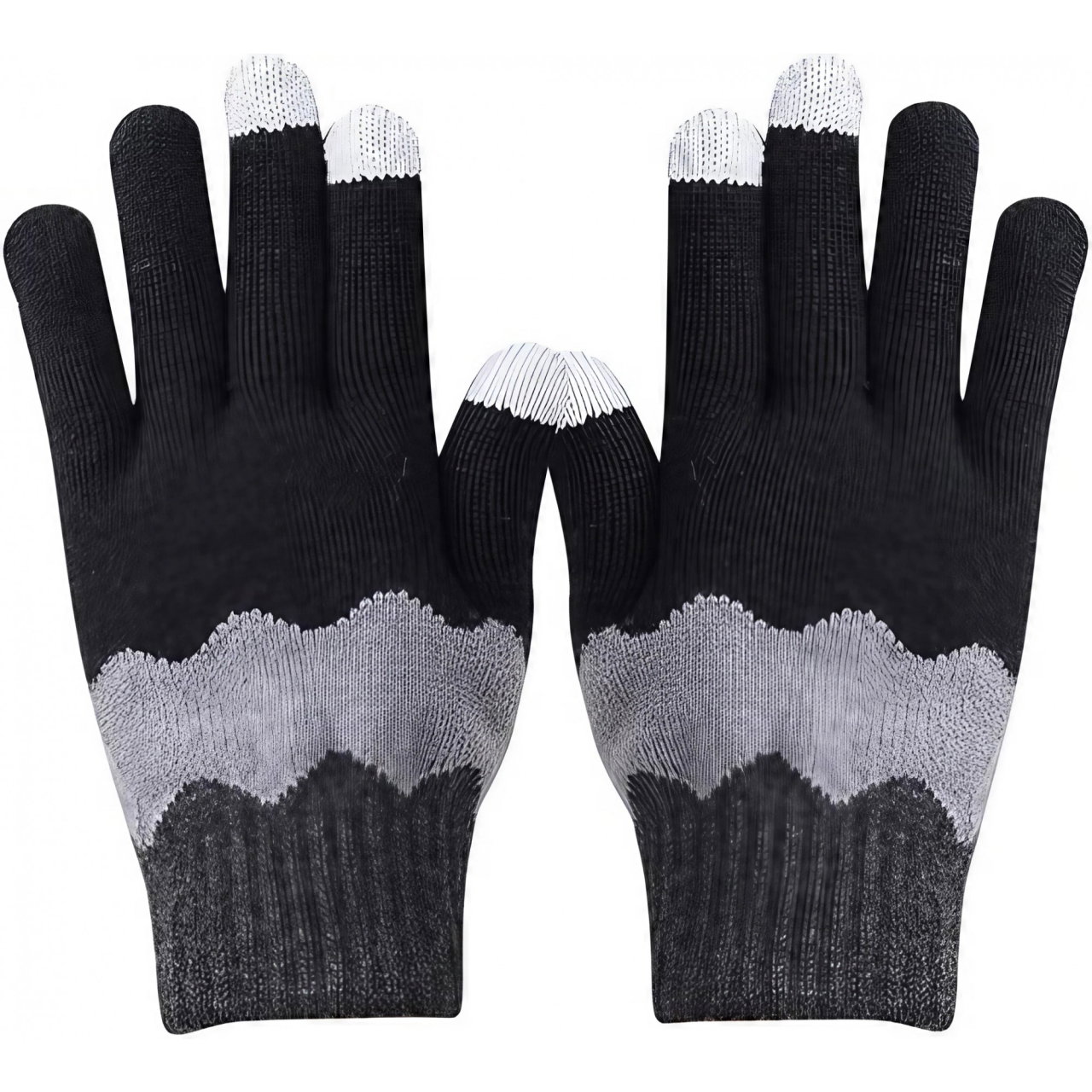 Manusi de Dama, Flippy, Model Ondulat, Functie Touchscreen (ecran tactil), Material Acril Tricotat, Manseta Elastica, Interior Catifelat, Marime Universala, Negru/Gri [1]