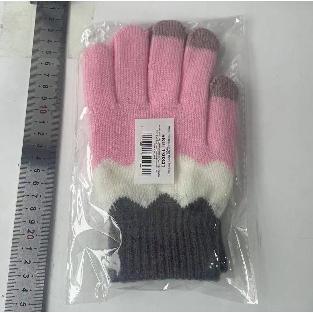 Manusi de Dama, Flippy, Model Ondulat, Functie Touchscreen (ecran tactil), Material Acril Tricotat, Manseta Elastica, Interior Catifelat, Marime Universala, Roz/Gri [8]