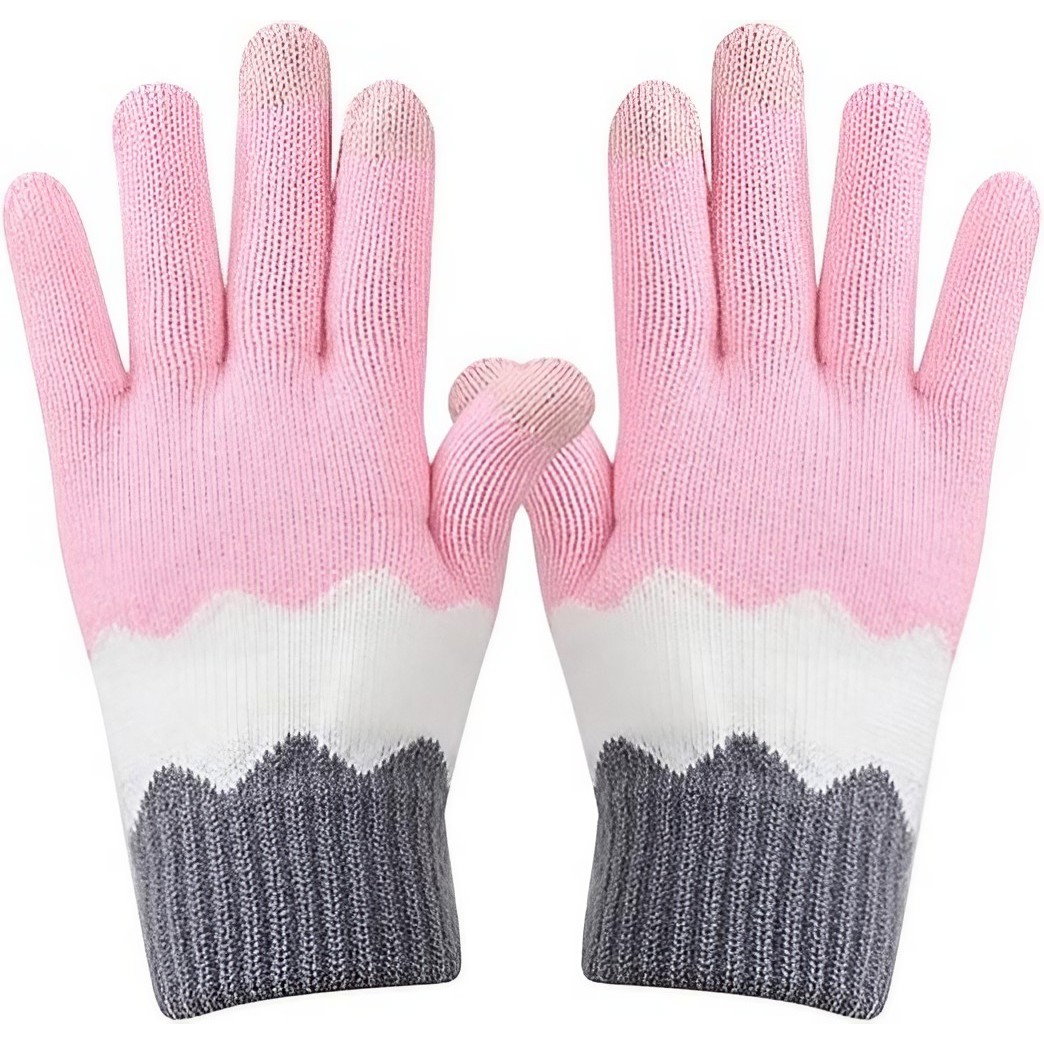 Manusi de Dama, Flippy, Model Ondulat, Functie Touchscreen (ecran tactil), Material Acril Tricotat, Manseta Elastica, Interior Catifelat, Marime Universala, Roz/Gri [1]