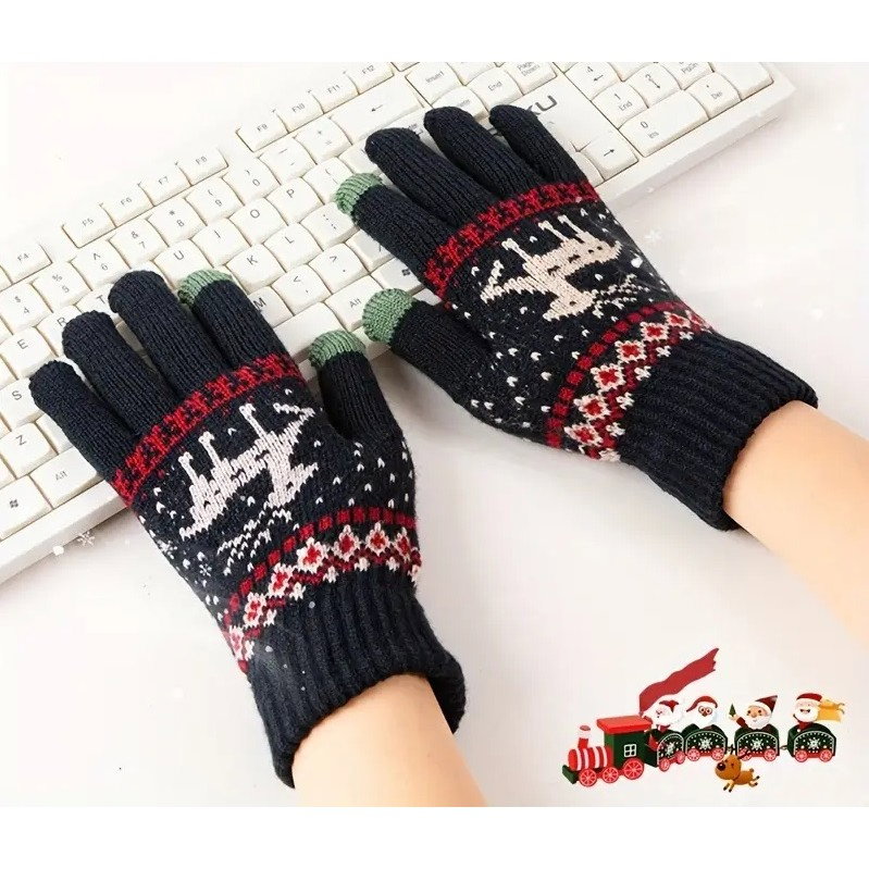 Manusi de Dama, Flippy, Model Ren, Functie Touchscreen (ecran tactil), Material Acril Tricotat, Manseta Elastica, Interior Catifelat, Marime Universala, Albastru Marin [4]