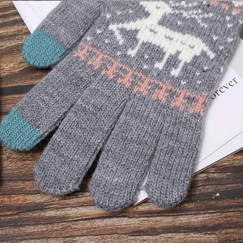 Manusi de Dama, Flippy, Model Ren, Functie Touchscreen (ecran tactil), Material Acril Tricotat, Manseta Elastica, Interior Catifelat, Marime Universala, Gri [13]