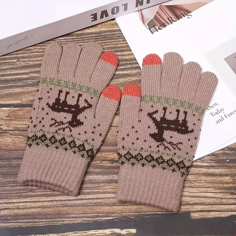 Manusi de Dama, Flippy, Model Ren, Functie Touchscreen (ecran tactil), Material Acril Tricotat, Manseta Elastica, Interior Catifelat, Marime Universala, Kaki [10]