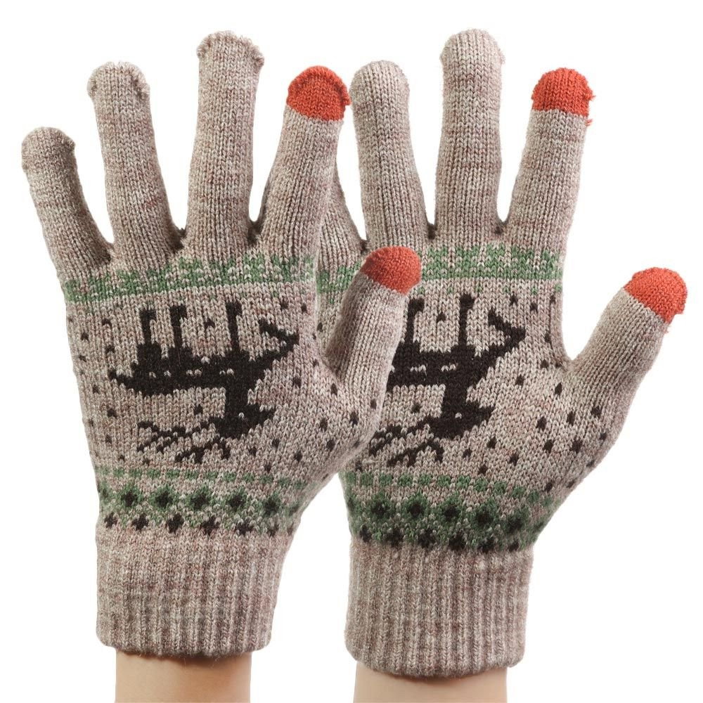 Manusi de Dama, Flippy, Model Ren, Functie Touchscreen (ecran tactil), Material Acril Tricotat, Manseta Elastica, Interior Catifelat, Marime Universala, Kaki [3]