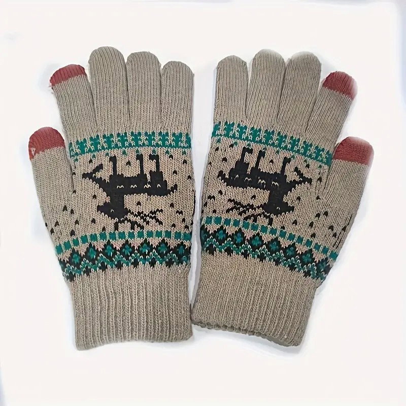 Manusi de Dama, Flippy, Model Ren, Functie Touchscreen (ecran tactil), Material Acril Tricotat, Manseta Elastica, Interior Catifelat, Marime Universala, Kaki [8]