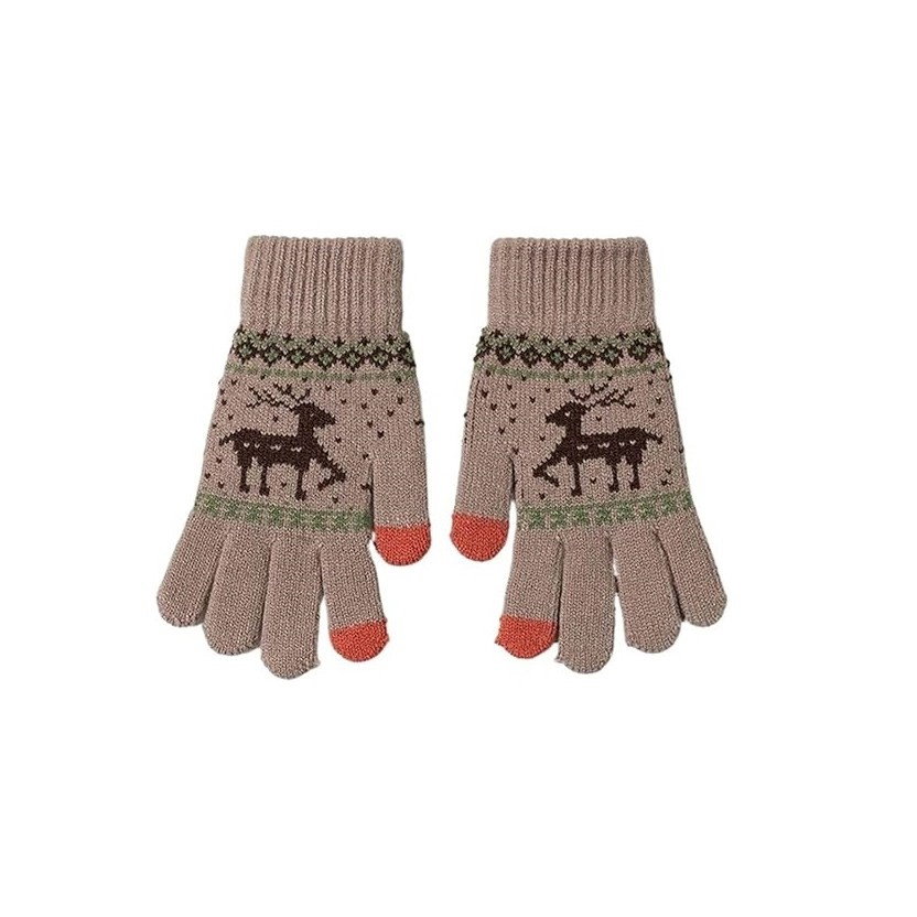 Manusi de Dama, Flippy, Model Ren, Functie Touchscreen (ecran tactil), Material Acril Tricotat, Manseta Elastica, Interior Catifelat, Marime Universala, Kaki [5]