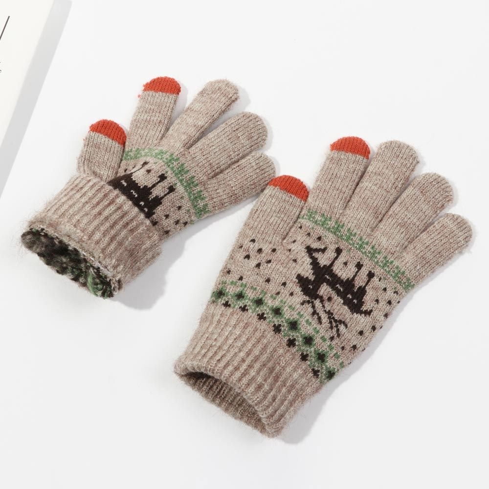 Manusi de Dama, Flippy, Model Ren, Functie Touchscreen (ecran tactil), Material Acril Tricotat, Manseta Elastica, Interior Catifelat, Marime Universala, Kaki [2]