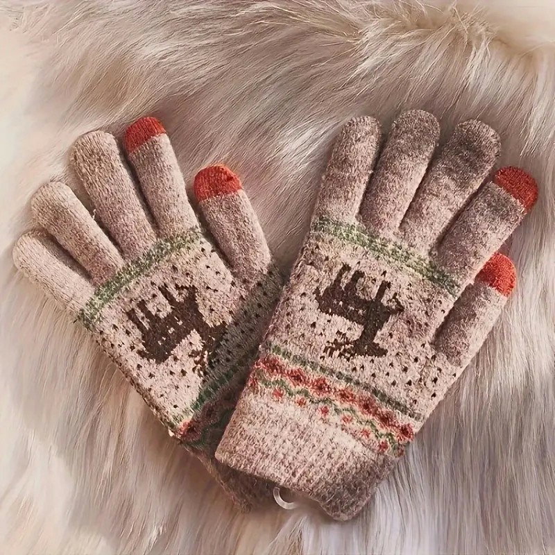 Manusi de Dama, Flippy, Model Ren, Functie Touchscreen (ecran tactil), Material Acril Tricotat, Manseta Elastica, Interior Catifelat, Marime Universala, Kaki [9]