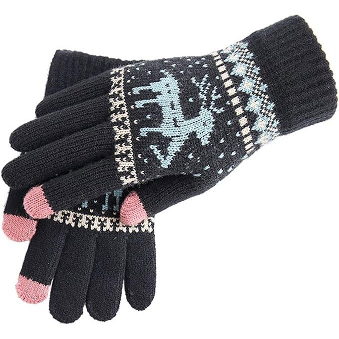 Manusi de Dama, Flippy, Model Ren, Functie Touchscreen (ecran tactil), Material Acril Tricotat, Manseta Elastica, Interior Catifelat, Marime Universala, Negru [1]