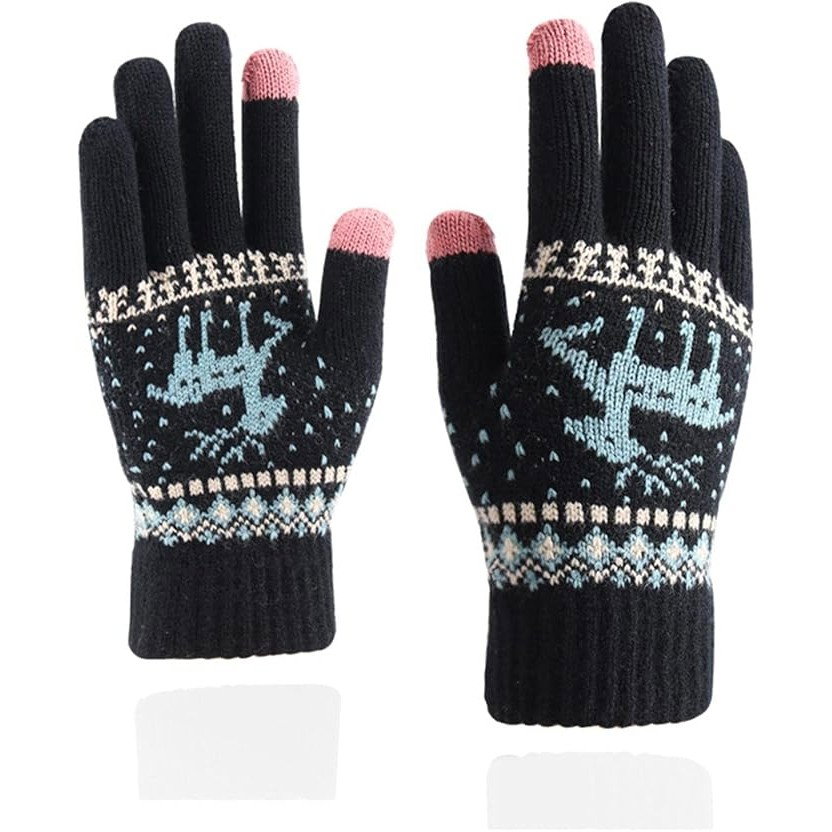 Manusi de Dama, Flippy, Model Ren, Functie Touchscreen (ecran tactil), Material Acril Tricotat, Manseta Elastica, Interior Catifelat, Marime Universala, Negru [7]