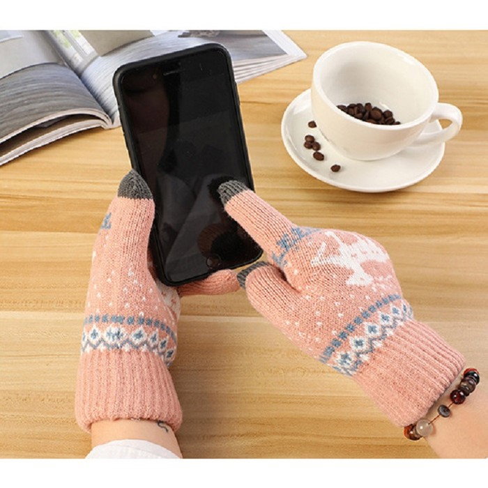 Manusi de Dama, Flippy, Model Ren, Functie Touchscreen (ecran tactil), Material Acril Tricotat, Manseta Elastica, Interior Catifelat, Marime Universala, Roz [2]