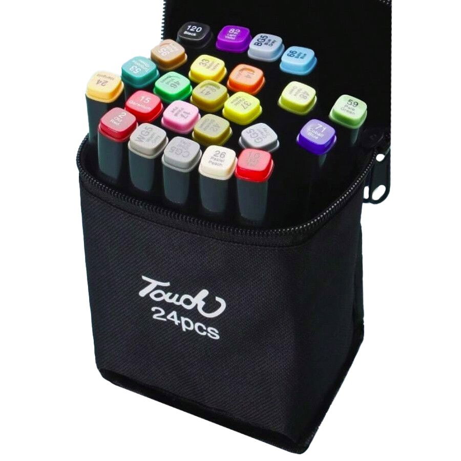 Markere cu Alcool Touch Room, Flippy, Paleta mare Set de 24+ de Culori, Capat Lat si Capat Precis, Geanta Inclusa, Multicolor [1]