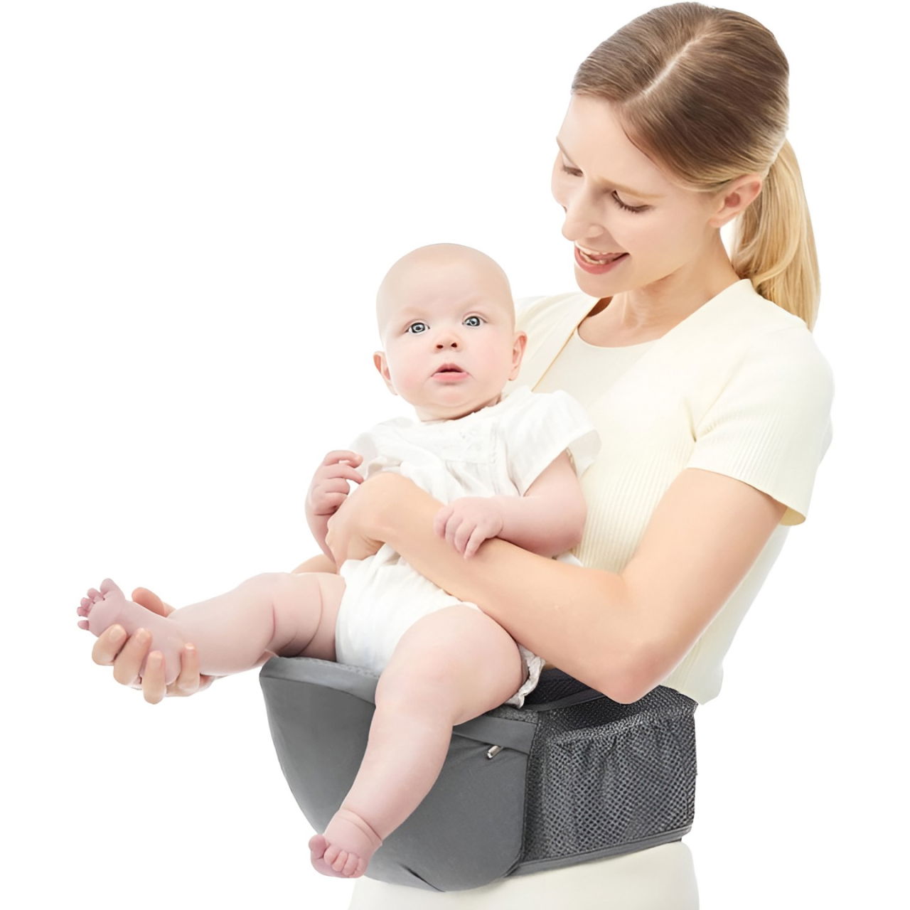 Marsupiu Ergonomic 3in1, Flippy, pentru Bebelusi si Copii, 0-36 Luni, Bretele Reglabile pentru Umar si Sold, Inchidere Catarama, 125x25x14 cm, Gri [7]