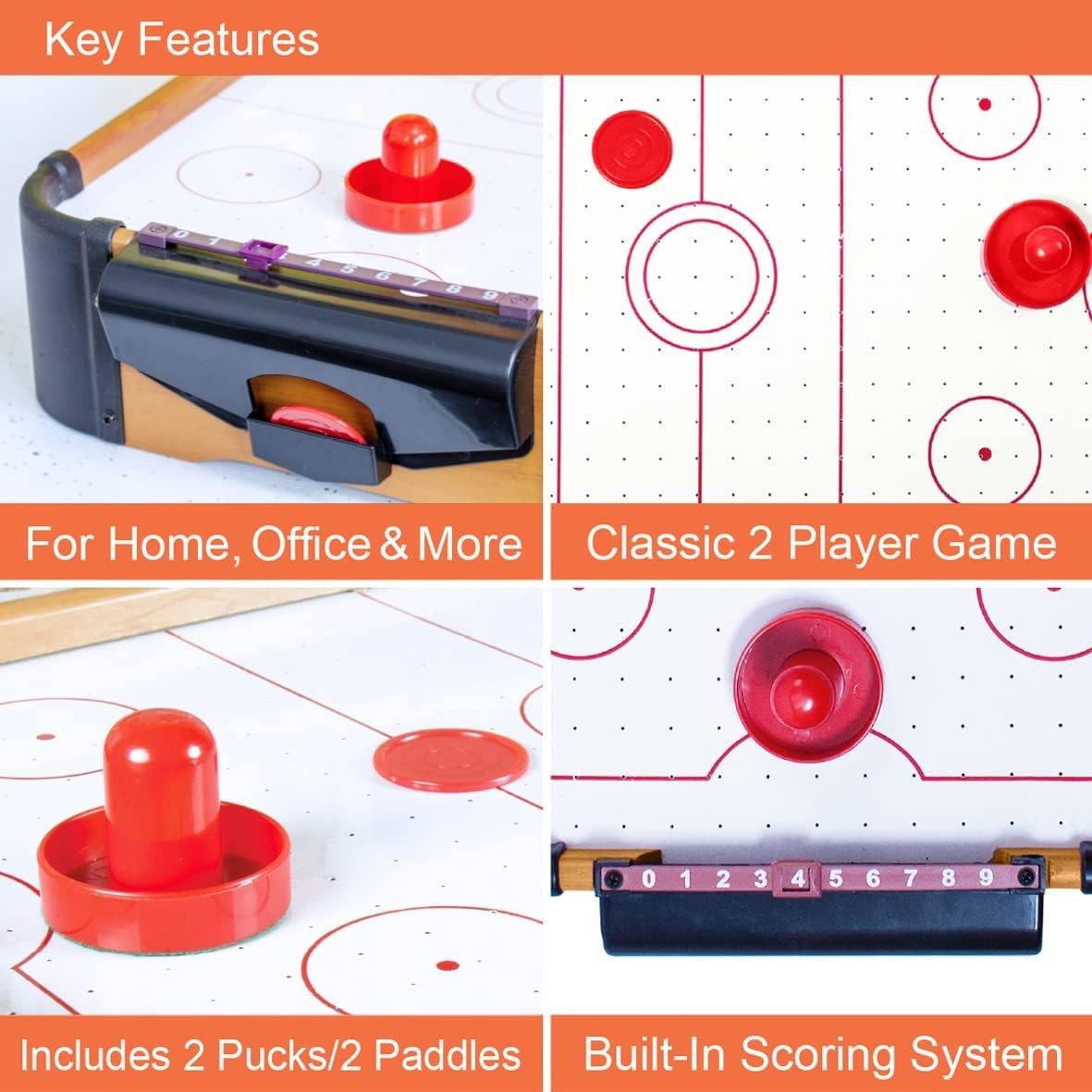 Masa Air Hockey Graffiti cu Picioare Lungi, Flippy, Lemn, 2 Pucuri, Tabela Scor, 2 Impingatoare, 76x38x61 cm, Maro [6]