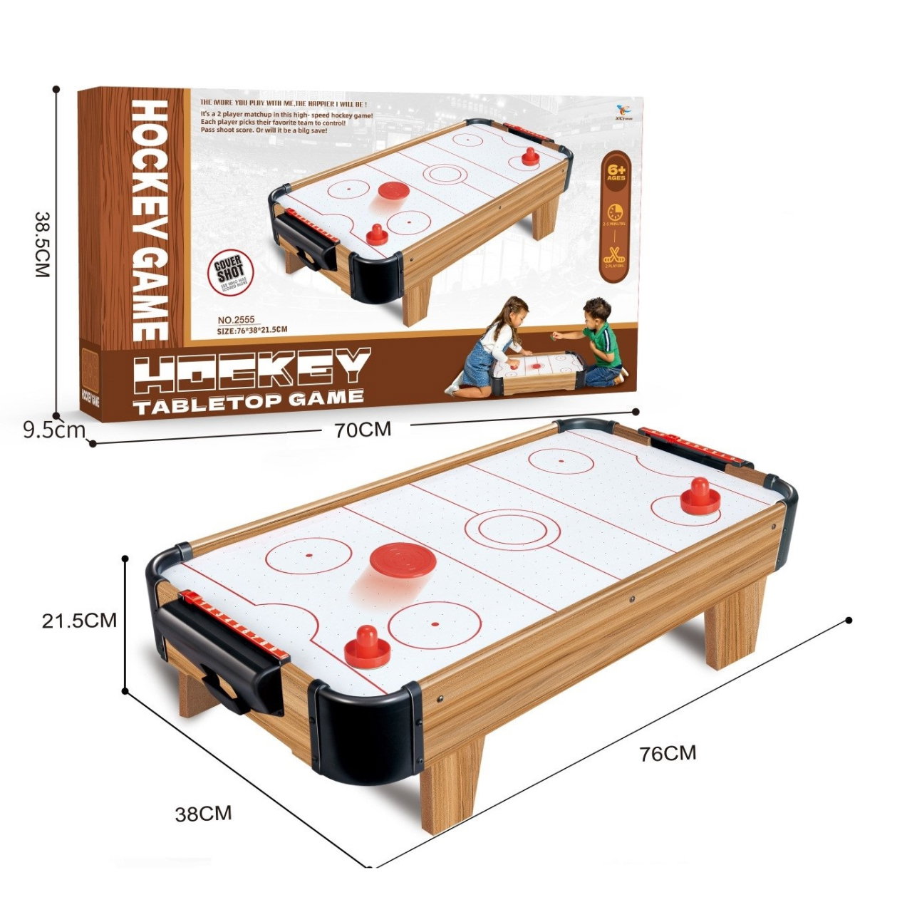 Masa Air Hockey Graffiti cu Picioare Scurte, Flippy, Lemn, 2 Pucuri, Tabela Scor, 2 Impingatoare, 76x38x21.5 cm, Maro [3]