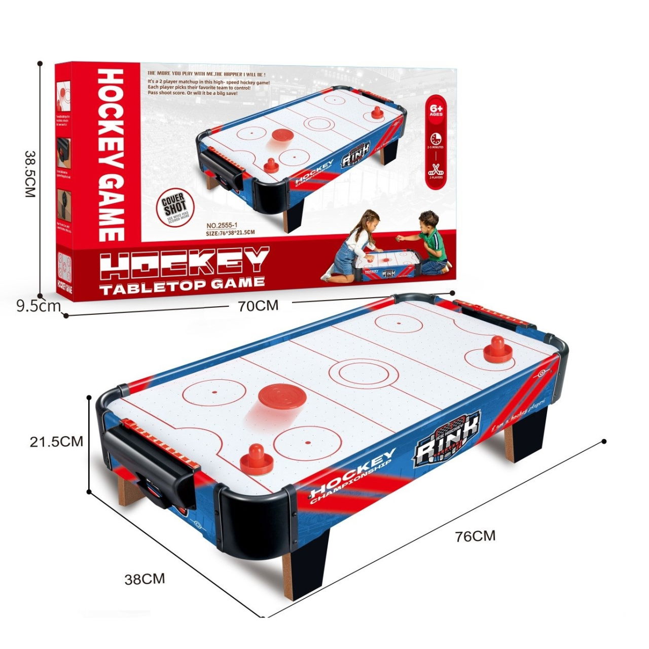 Masa Air Hockey Graffiti cu Picioare Scurte, Flippy, PVC, 2 Pucuri, Tabela Scor, 2 Impingatoare, 76x38x21.5 cm, Albastru [2]