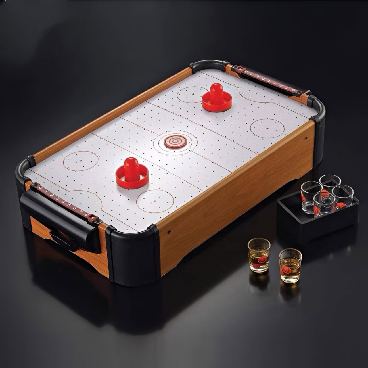 Masa Air Hockey Graffiti fara Picioare, Flippy, Lemn, 2 Pucuri, Tabela Scor, 2 Impingatoare, 57x31x9.5 cm, Maro [8]