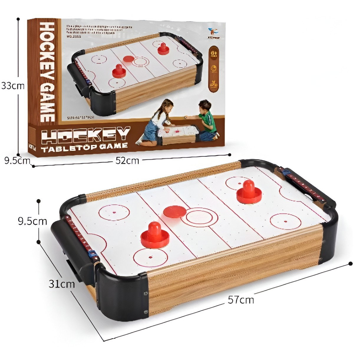 Masa Air Hockey Graffiti fara Picioare, Flippy, Lemn, 2 Pucuri, Tabela Scor, 2 Impingatoare, 57x31x9.5 cm, Maro [2]
