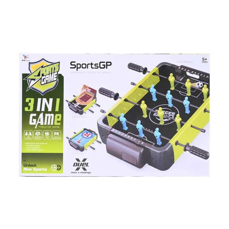 Masa de Fotbal 3in1, Flippy, Basket, Curling, 4 Manere, cu Tablou de Scor, din ABS, pentru Adulti/Copii +5 Ani, 36.5 x 6.6 x 22.5 cm, Verde/Negru [3]