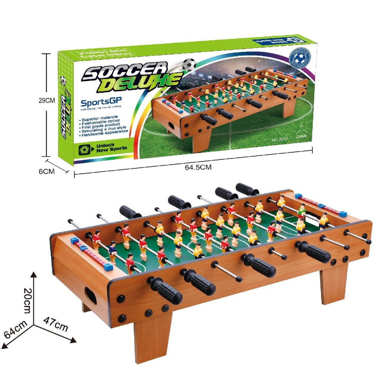 Masa de Fotbal cu Teren, Flippy, cu Picioare Scurte, 8 Manere, Tablou de Scor, 64 x 20 x 47 cm, din Lemn/Otel/ABS, Maro [3]