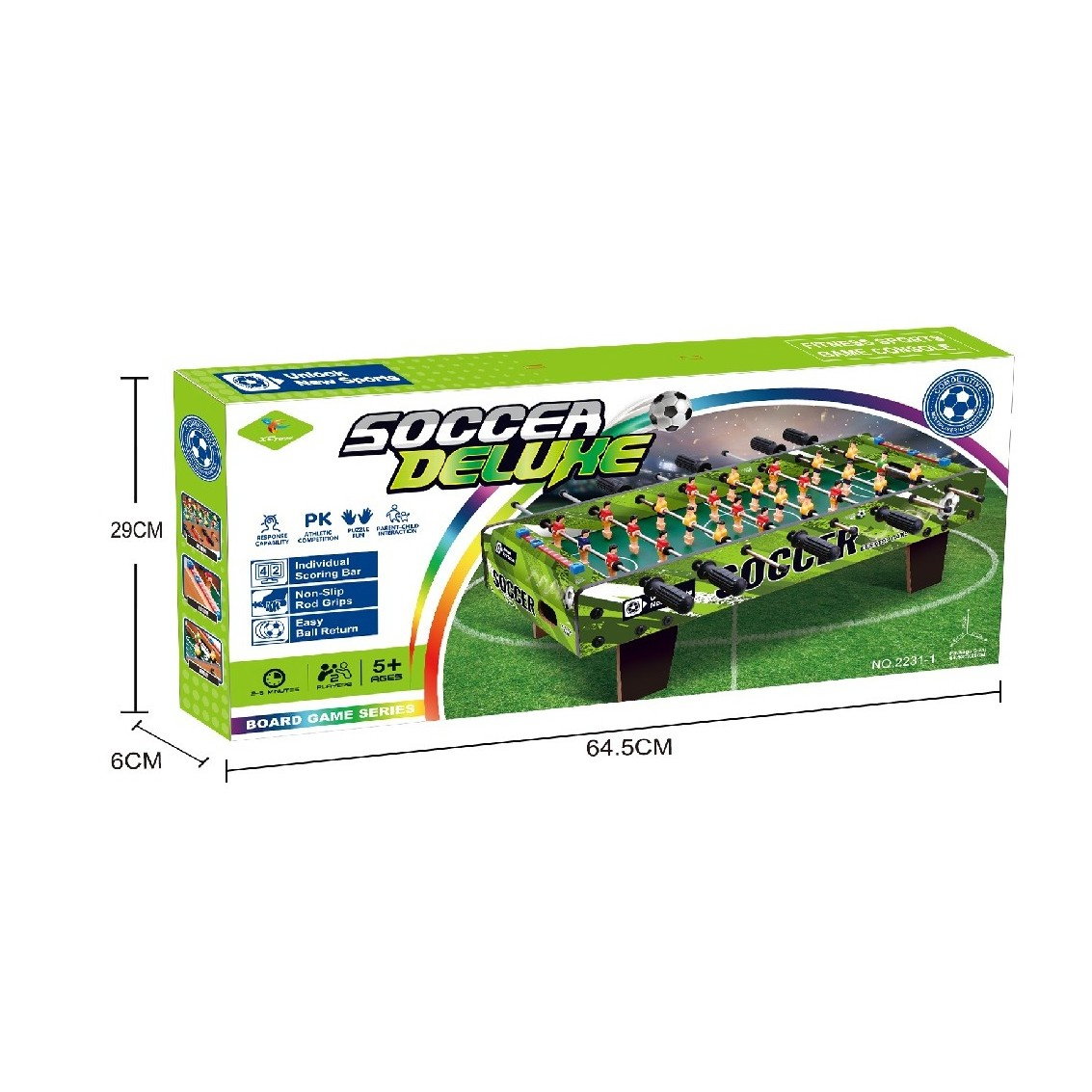 Masa de Fotbal cu Teren, Flippy, cu Picioare Scurte, 8 Manere, Tablou de Scor, 64 x 20 x 47 cm, din Lemn/Otel/ABS, Verde [2]