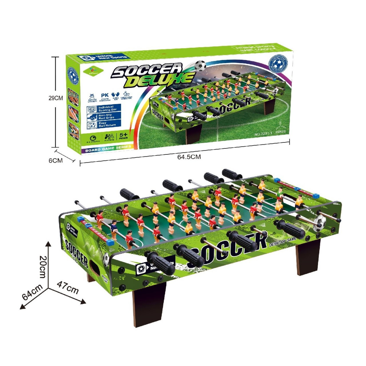 Masa de Fotbal cu Teren, Flippy, cu Picioare Scurte, 8 Manere, Tablou de Scor, 64 x 20 x 47 cm, din Lemn/Otel/ABS, Verde [3]