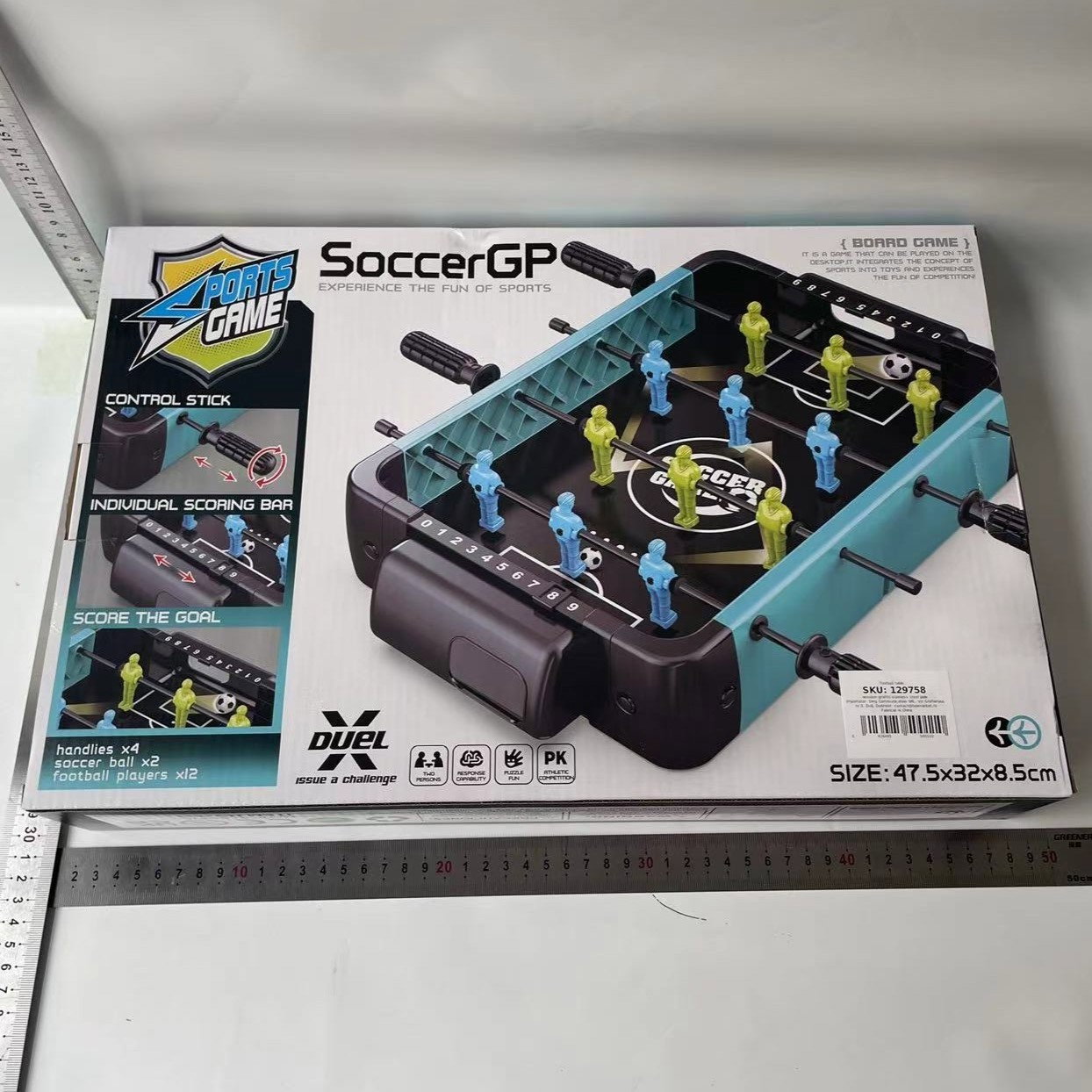 Masa de Fotbal cu Teren si 12 Jucatori Flippy, 4 Manere, 2 Mingi, cu Tablou Scor, din ABS, 47.5x32x8.5 cm, Design Multicolor, pentru Copii/ Adulti [3]