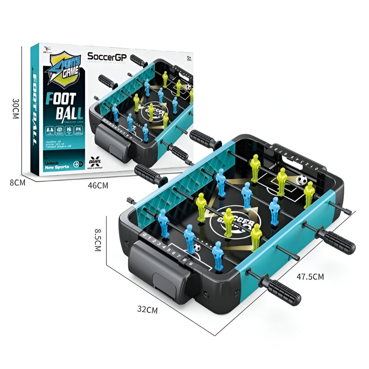 Masa de Fotbal cu Teren si 12 Jucatori Flippy, 4 Manere, 2 Mingi, cu Tablou Scor, din ABS, 47.5x32x8.5 cm, Design Multicolor, pentru Copii/ Adulti [2]