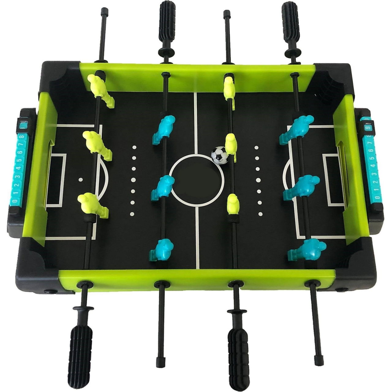 Masa de fotbal cu teren si 12 jucatori Flippy, 4 manere, cu Tablou Scor, din Metal si ABS, 36.5 x 35.5 x 8 cm, Design Multicolor, pentru copii/adulti, verde [3]