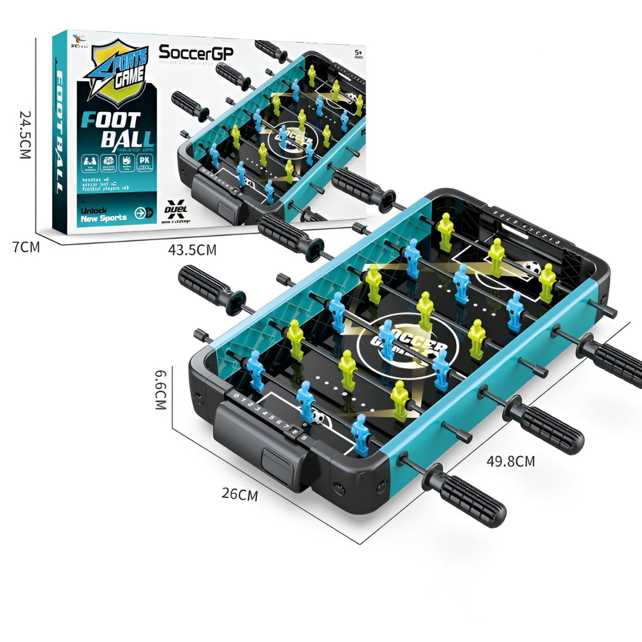 Masa de Fotbal cu Teren si 18 Jucatori Flippy, 6 Manere, 2 Mingi, cu Tablou Scor, din ABS, 49.8x26x6.6 cm, Design Multicolor, pentru Copii/ Adulti [2]