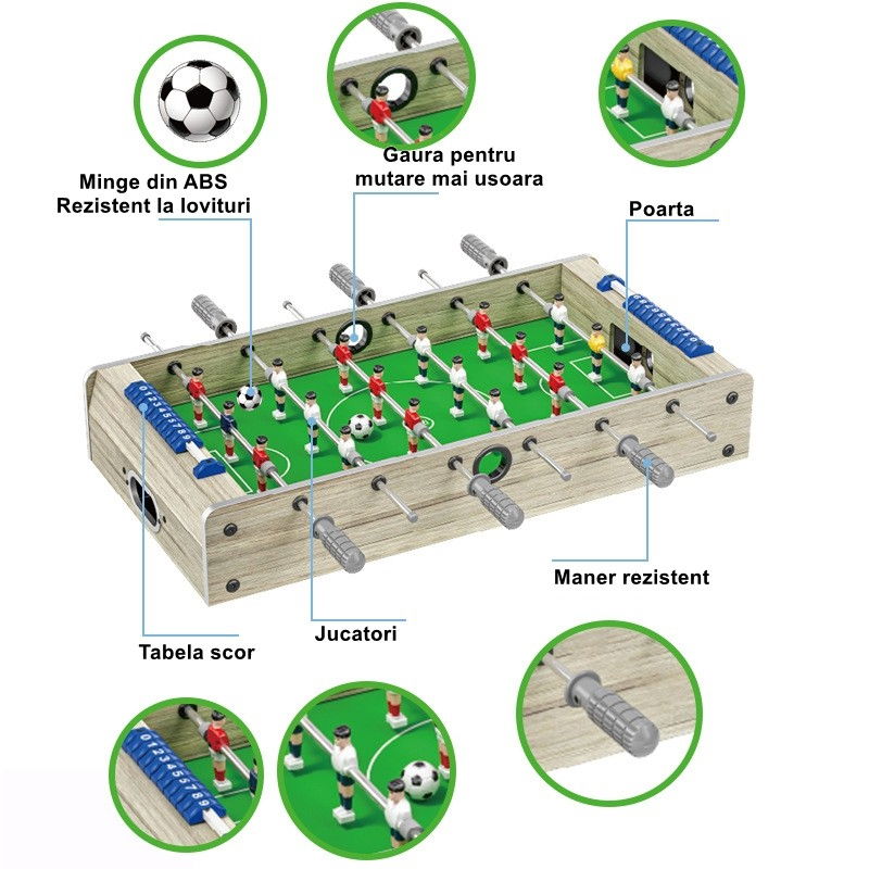 Masa de Fotbal cu Teren si 18 Jucatori Flippy, 6 Manere, cu Tablou pentru Scor, din Metal, Lemn si ABS, 81 x 43 x 78 cm, cu Picioare, pentru copii/adulti, Gri [4]