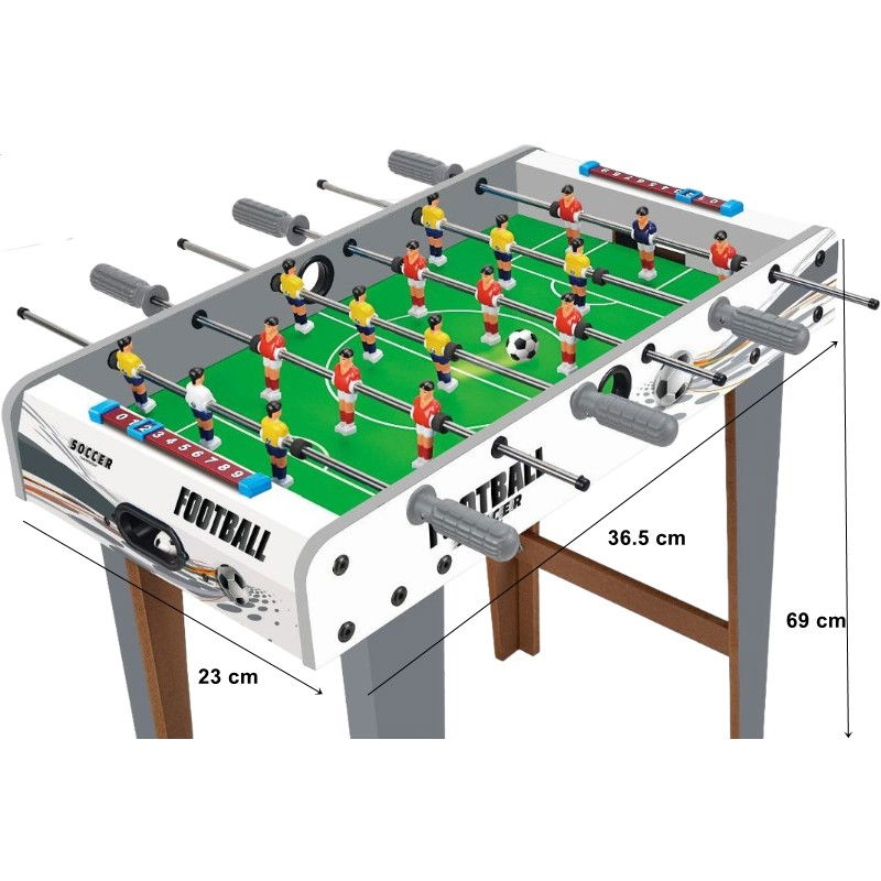 Masa de fotbal cu teren si 18 jucatori Flippy, 6 manere, cu Tablou Scor, din Metal, Lemn si ABS, 69 x 36.5 x 23 cm, cu Picioare, Design Multicolor, pentru copii/adulti [3]