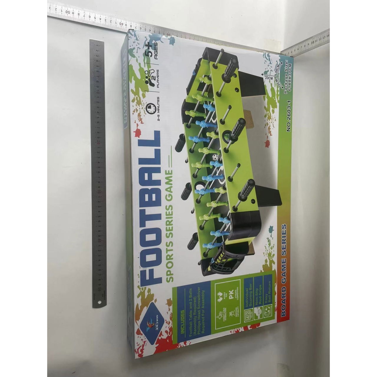 Masa de fotbal cu teren si 18 jucatori Flippy, 6 manere, cu Tablou Scor, din Metal si ABS, 70 x 59 x 64 cm, Design Multicolor, pentru copii/adulti, verde [7]