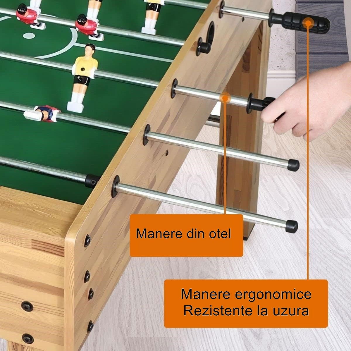Masa de Fotbal cu Teren si 21 Jucatori Flippy, 8 Manere, cu Tablou pentru Scor, din Metal, Lemn si ABS, 120 x 61.5 x 81 cm, cu Picioare, pentru copii/adulti [4]
