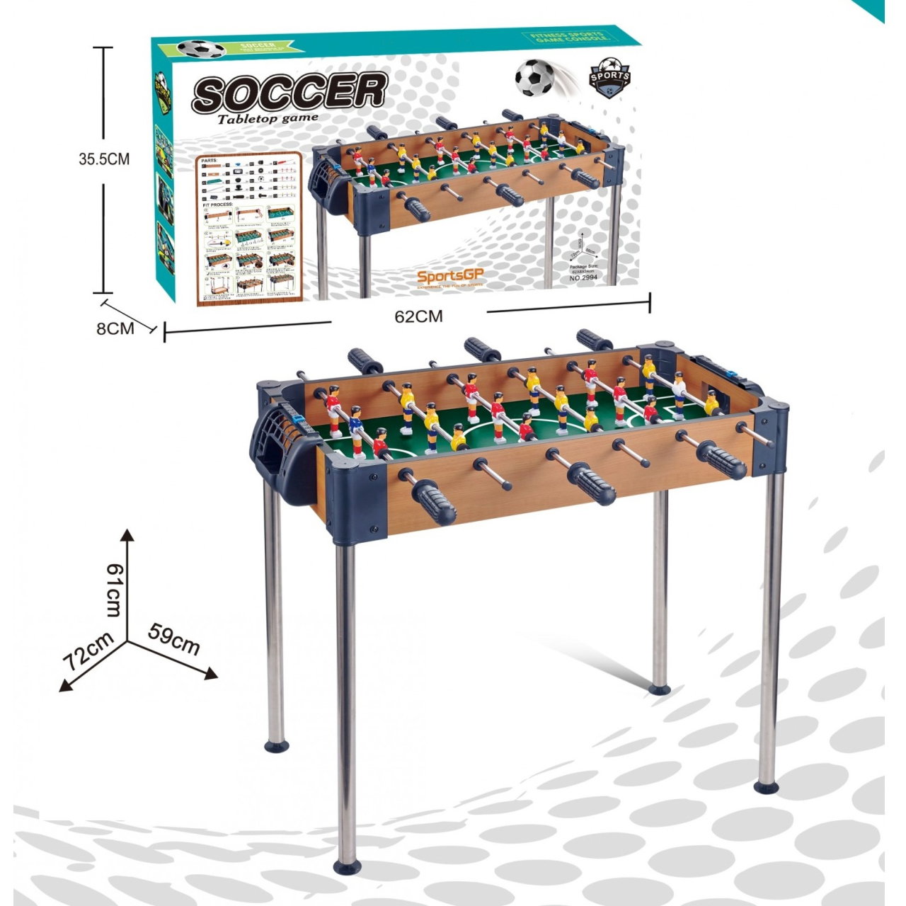 Masa de Fotbal, Flippy, cu Picioare Inalte, 6 Manere, Tablou de Scor, 62 x 8 x 35.5 cm, din Lemn/Otel si ABS, Maro [3]