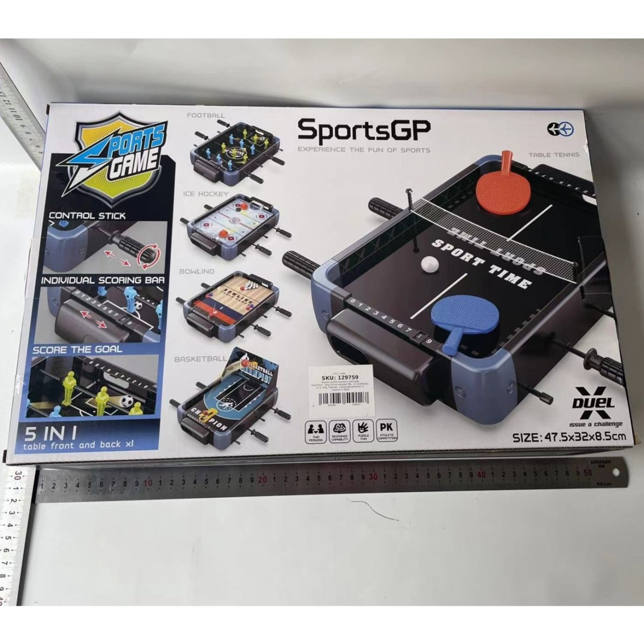 Masa de Joc 5in1 Flippy, cu Teren Schimbabil de Fotbal, Basket, Bowling, Curling si Hockey, cu Tablou Scor, din ABS, 47.5x32x8.5 cm, Design Multicolor, pentru Copii/ Adulti [3]