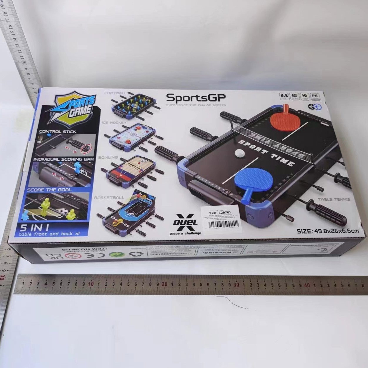 Masa de Joc 5in1 Flippy, cu Teren Schimbabil de Fotbal, Basket, Bowling, Curling si Hockey, cu Tablou Scor, din ABS, 49.8x26x6.6 cm, Design Multicolor, pentru Copii/ Adulti [3]