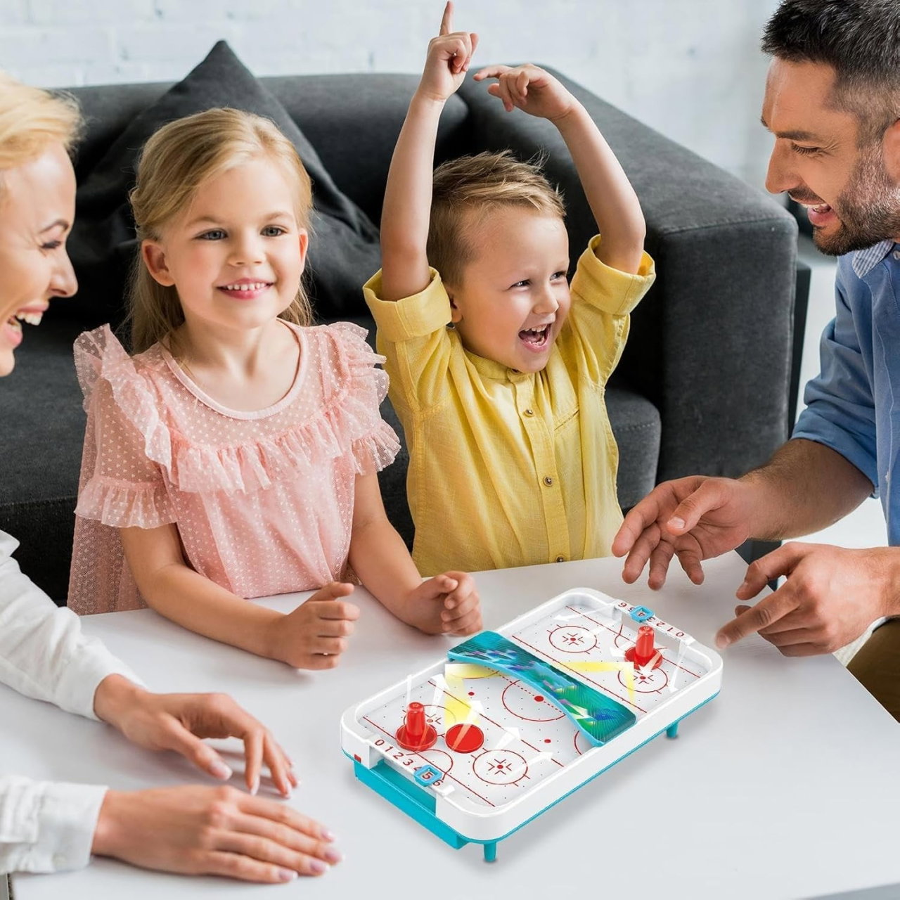 Masa Ice Hockey, Flippy, cu Tabela de Scor, 2 Pucuri, din ABS, pentru Adulti/Copii +5 Ani, 28 x 8 x 16 cm, Alb/Albastru [3]