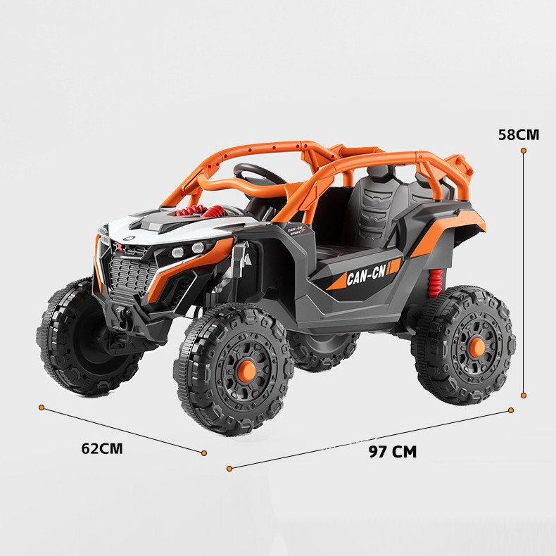 Masina Electrica pentru Copii, Flippy, Tip Buggy/UTV Off-Road Dual Drive, Conectare Bluetooth, Telecomanda, Lumina Intermitenta si Muzica, 6V 7Ah, 97 x 62 x 58 cm, Portocaliu Negru [3]