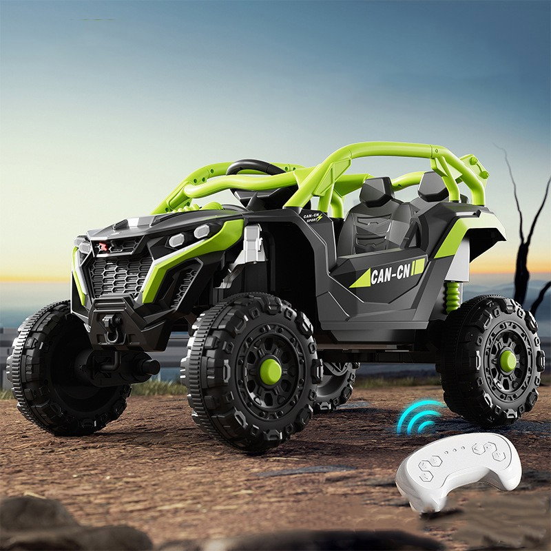 Masina Electrica pentru Copii, Flippy, Tip Buggy/UTV Off-Road Dual Drive, Conectare Bluetooth, Telecomanda, Lumina Intermitenta si Muzica, Baterie 380*2, 6V 7Ah, 97 x 62 x 58 cm, Verde Negru [2]