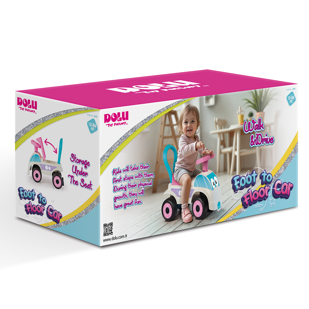 Masina fara pedale Foot to Floor - Alb& roz [3]