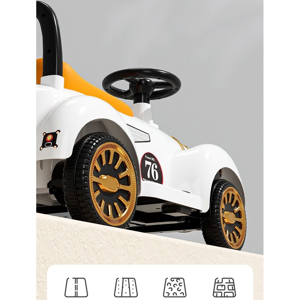 Masinuta Electrica Flippy, Model de Epoca, cu Acumulator, Sistem Anti-Rasturnare, Sistem de Lumini si Sunet, 1-5 Ani, 75 x 36 x 45 cm, Alb [11]