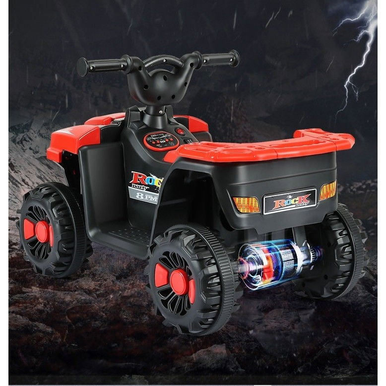 Masinuta Electrica Flippy, pe 4 Roti, Tip ATV, cu Acumulator, Sistem Anti-Rasturnare, Sistem de Lumini si Sunet, 2-5 Ani, 70 x 43 x 48 cm, Rosu [5]