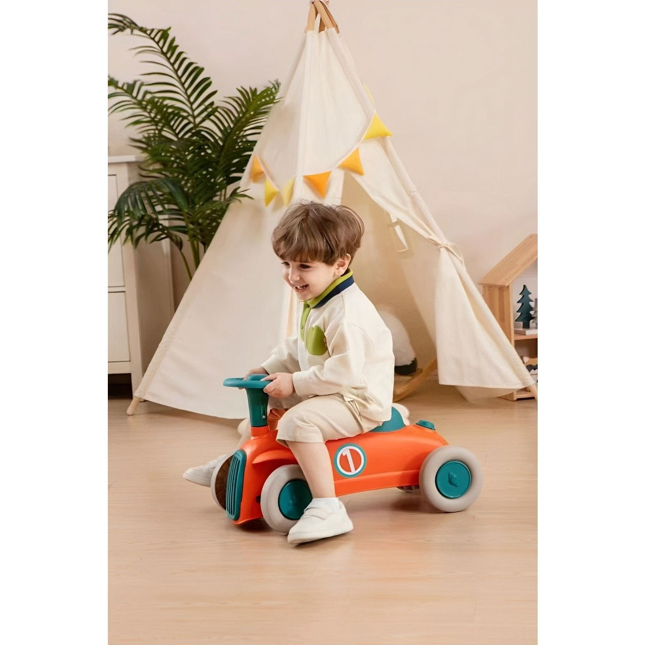 Masinuta Ride-On Flippy, cu Sistem Anti-Rasturnare, Claxon pe Volan, 1-6 Ani, 60 x 28 x 34 cm, Rosu-Albastru [4]