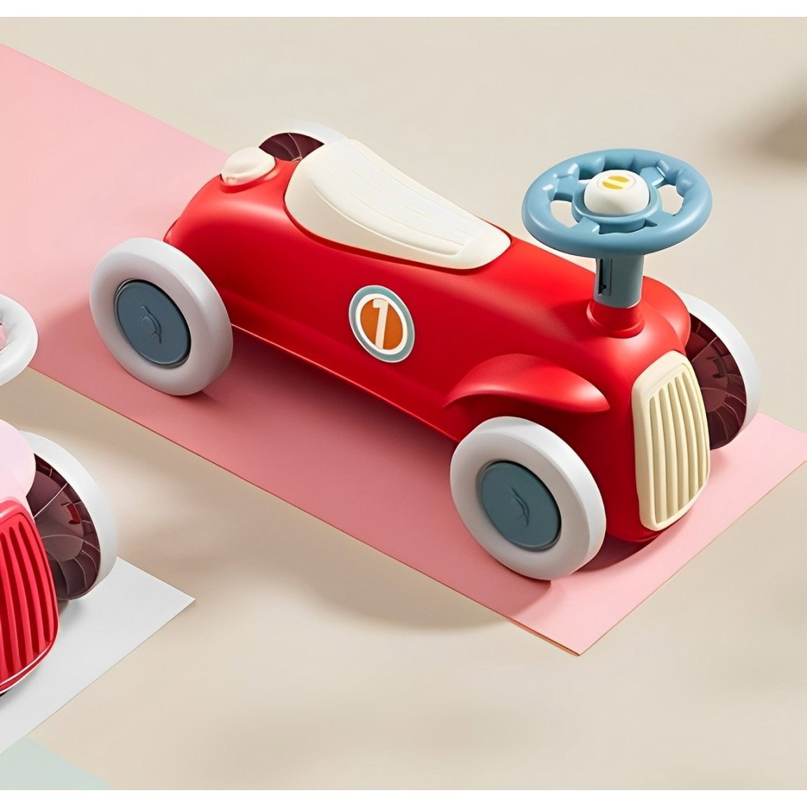 Masinuta Ride-On Flippy, cu Sistem Anti-Rasturnare, Claxon pe Volan, 1-6 Ani, 60 x 28 x 34 cm, Rosu-Crem [4]