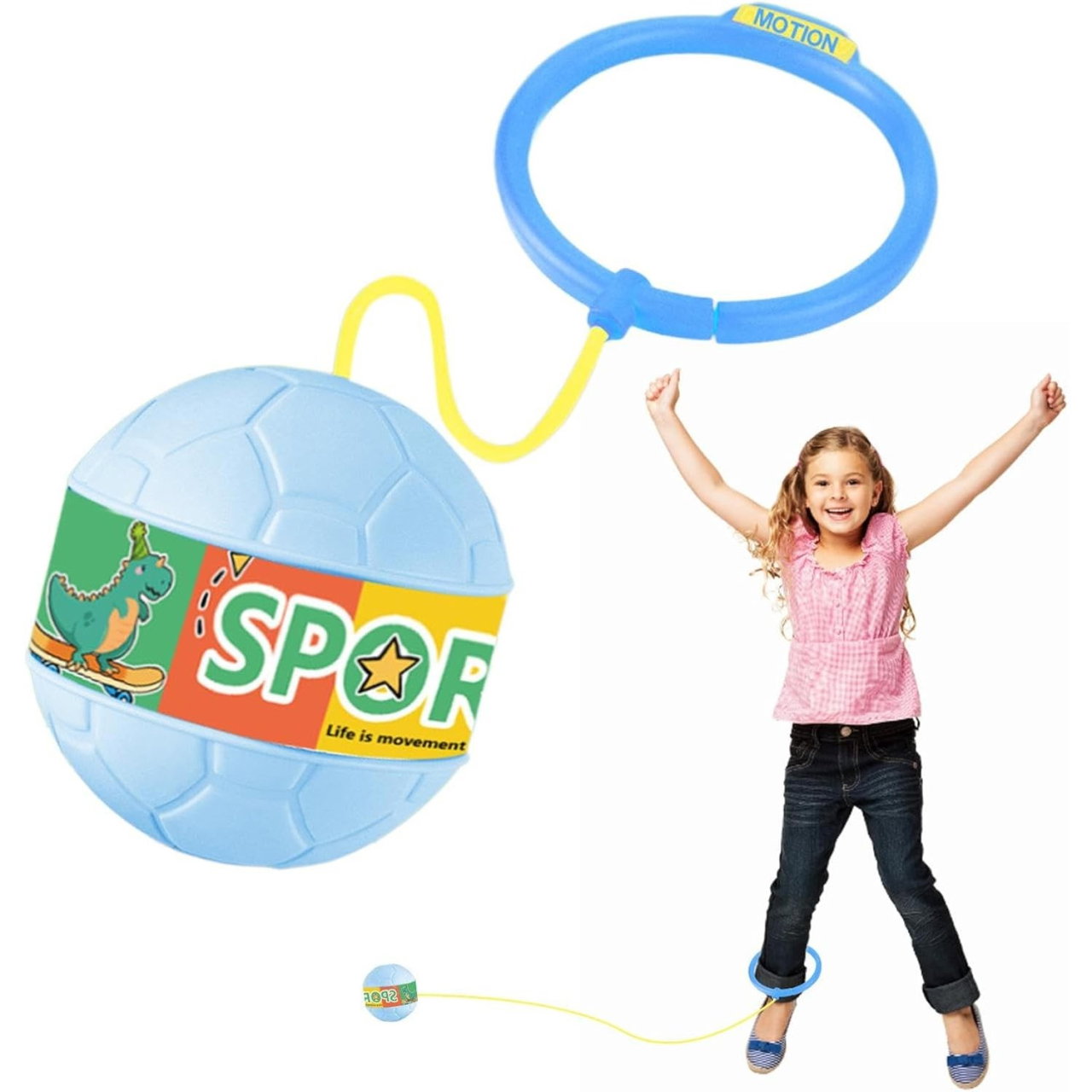 Minge pentru Sarit, Flippy, Tip Coarda Hula Hoop, Cerc 12 cm, Coarda 52 cm, Minge 12 x 11 cm, Functie Iluminat, 4-6 Ani, Plastic, Albastru [5]