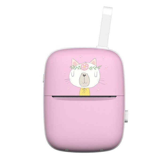 Mini Imprimanta Foto Portabila, Flippy, Incarcare USB, Bluetooth, Model Pisica, Print Alb-Negru, Roz [1]