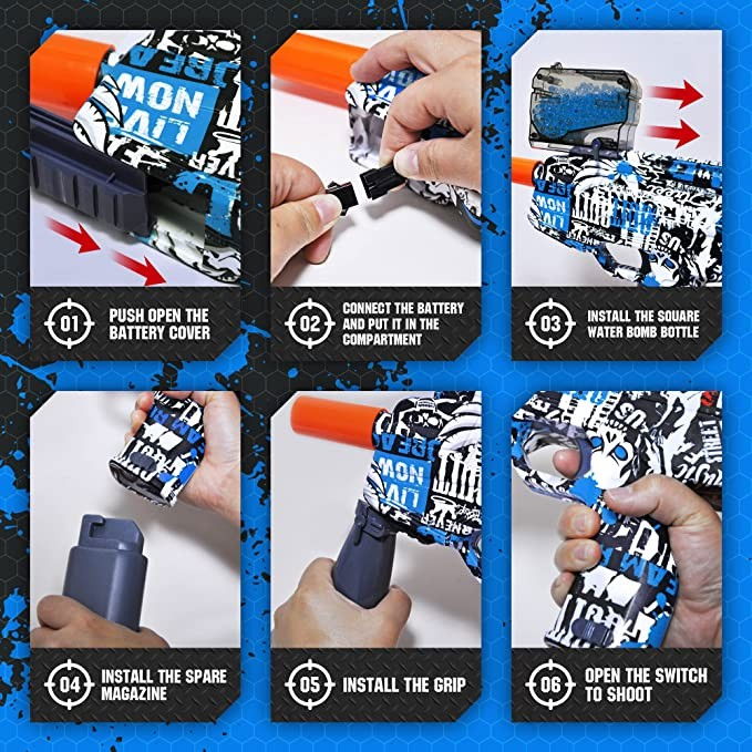 Mitraliera de jucarie electrica Flippy cu bile de hidrogen de gel, gun bluster, tragere in rafala, varsta peste 6 ani, ochelari de protectie, 5000 de bile incluse, cablu de incarcare, 40.1 x 31.6 cm,  [4]